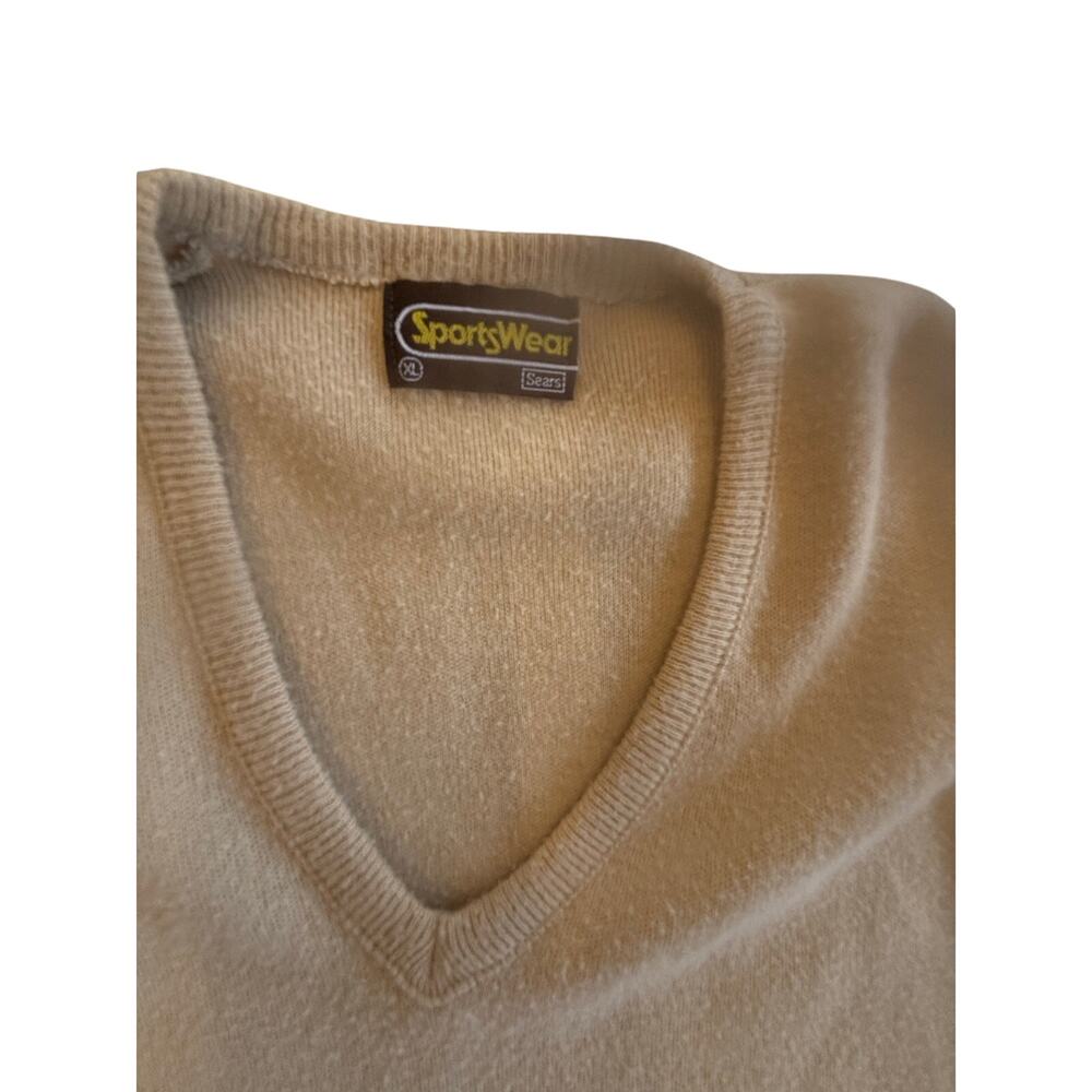 RARE Vintage Sears SportsWear Mens XL Sweater Vest Pullover Beige VTG EUC